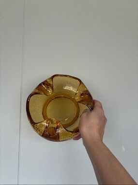 Vintage Viking art glass amber crackle MCM 1960s